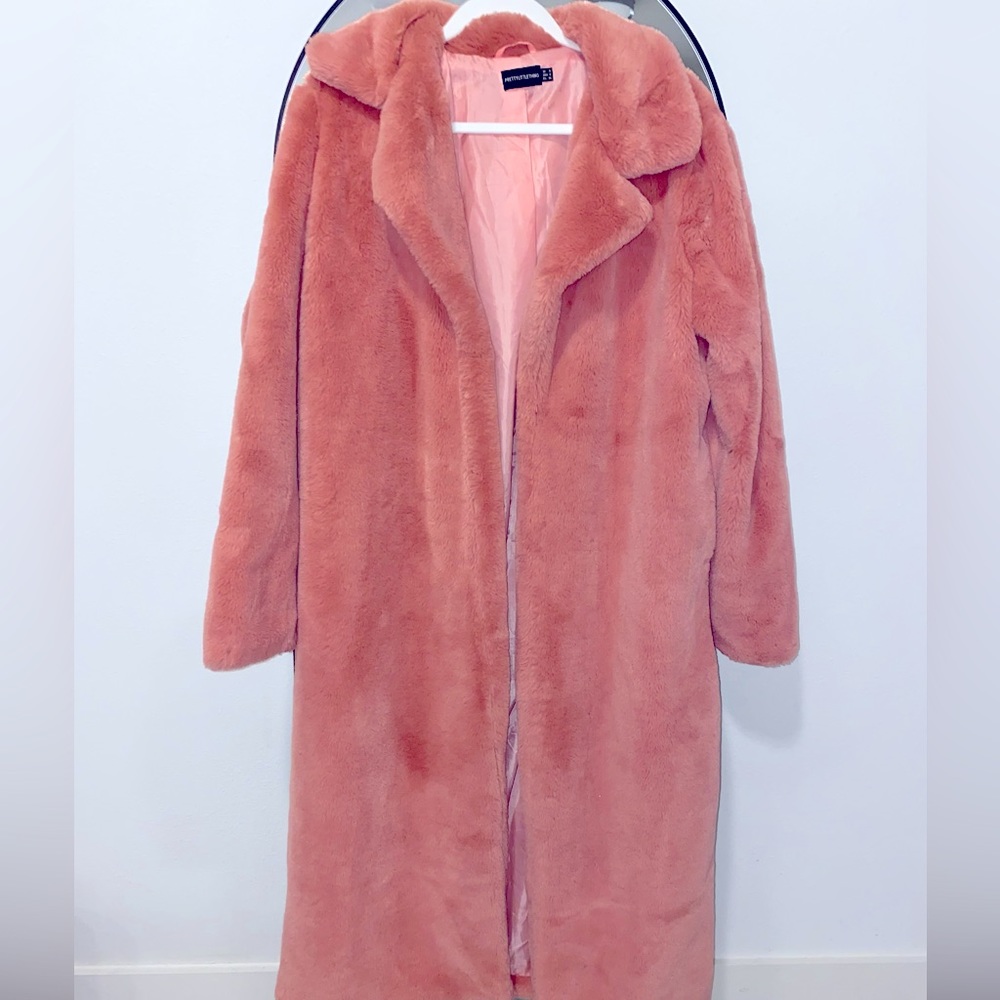 Pink faux fur coat